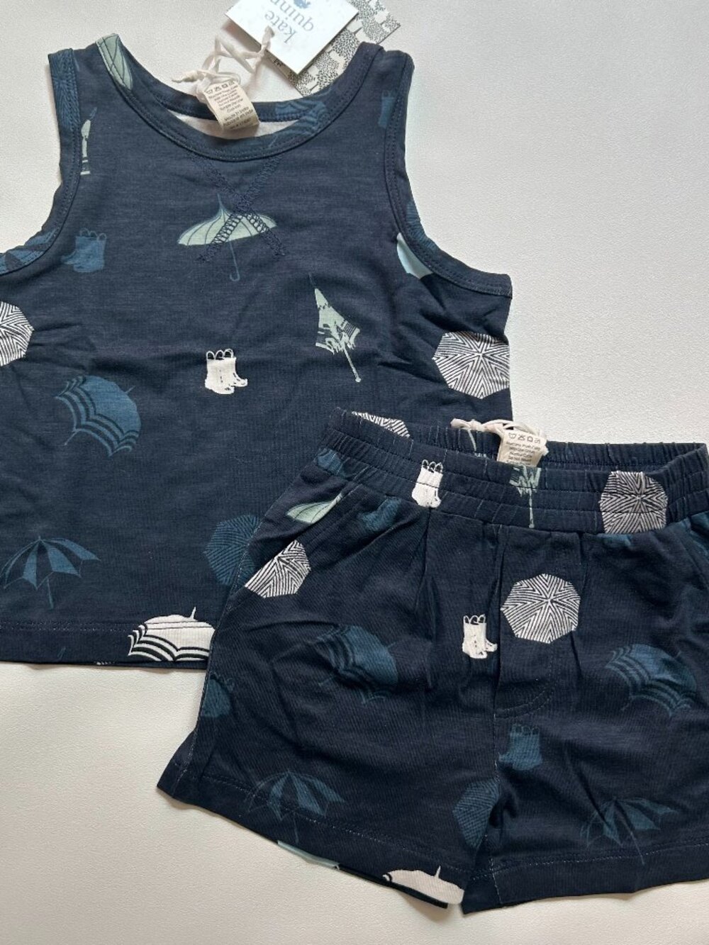 NWT Kate Quinn Bamboo Tank & Shorts Set 12-18M Blue Umbrella Print